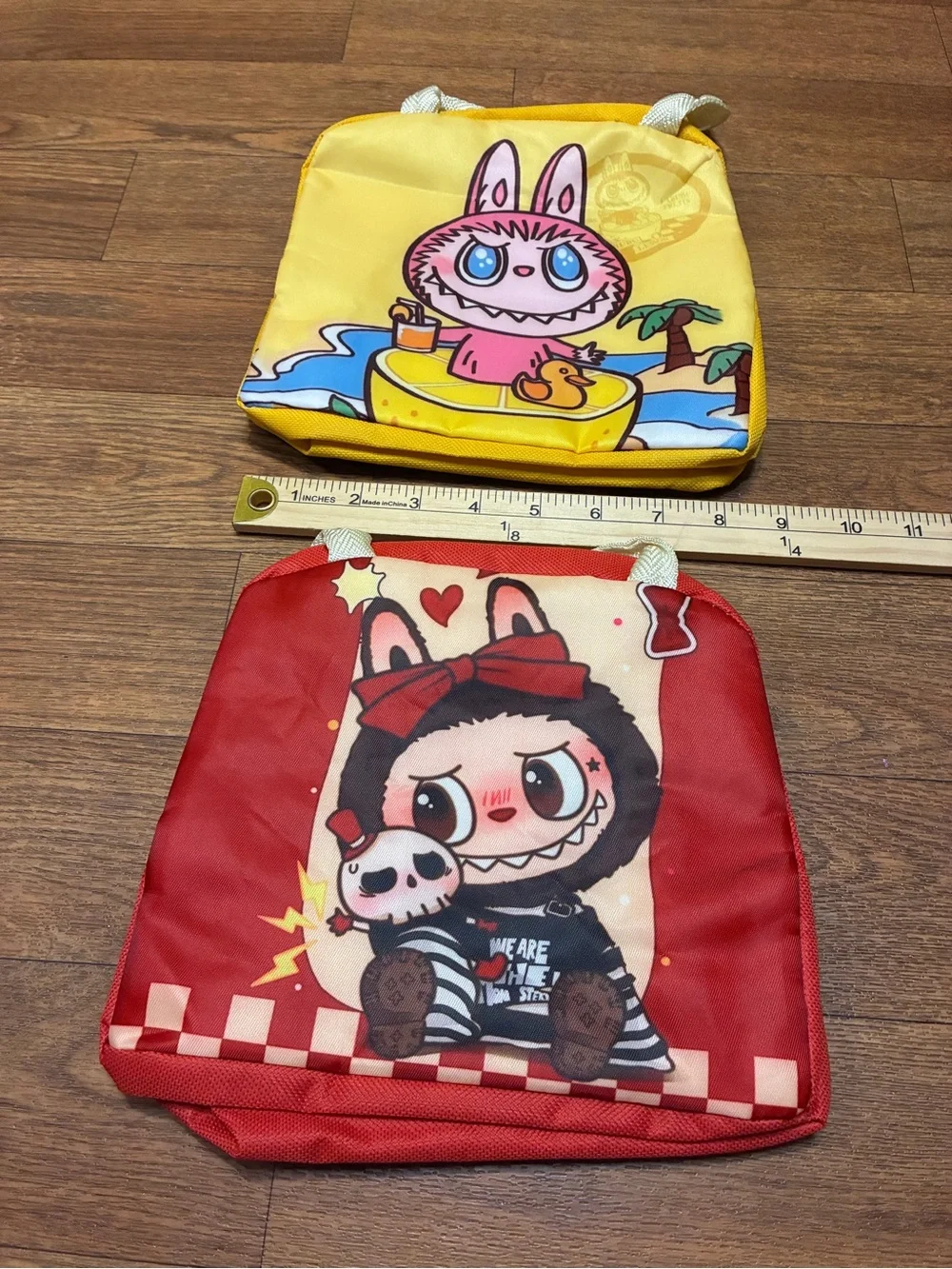 Kids set of 2  Cartoon Lunch Bags- Red & Yellow Cute Character Design NWOT